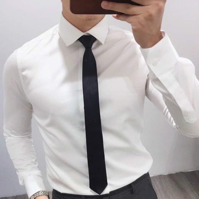 Áo sơ mi trắng dài tay hàng cao cấp form slimfit body chất cotton lụa không nhăn hàng loại 1