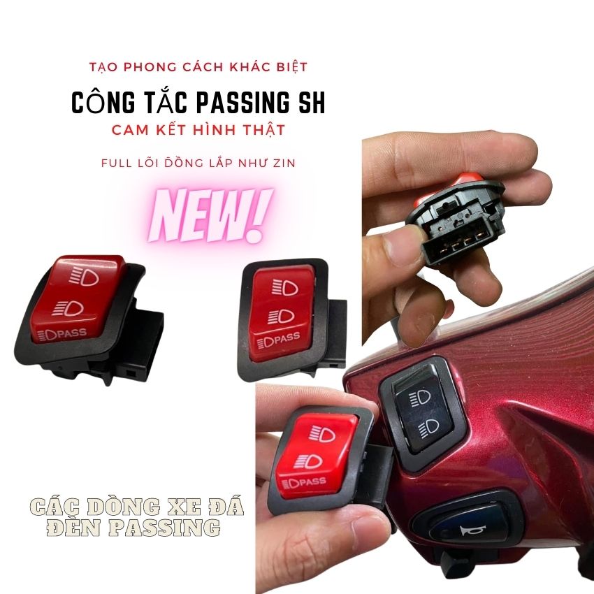 Công Tắc Passing SH Cho AirBlade, Wave, Future ( Kiểu Nút Sh 300i Đỏ) Cho Các Dòng Xe Đá Đèn