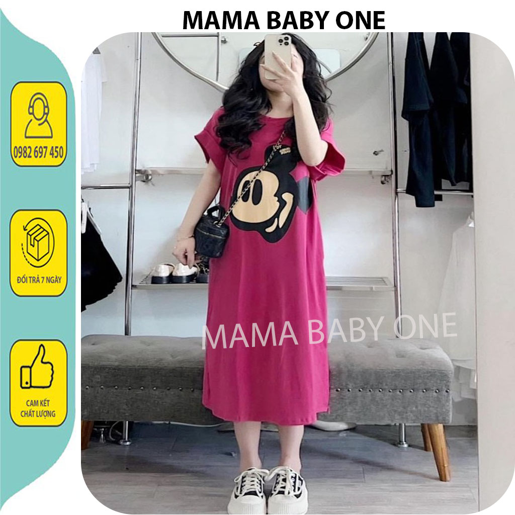 Đầm bầu mùa hè-váy bầu thiết kế dáng suông tay hến in hình micky dễ thương vải cotton mát giá rẻ