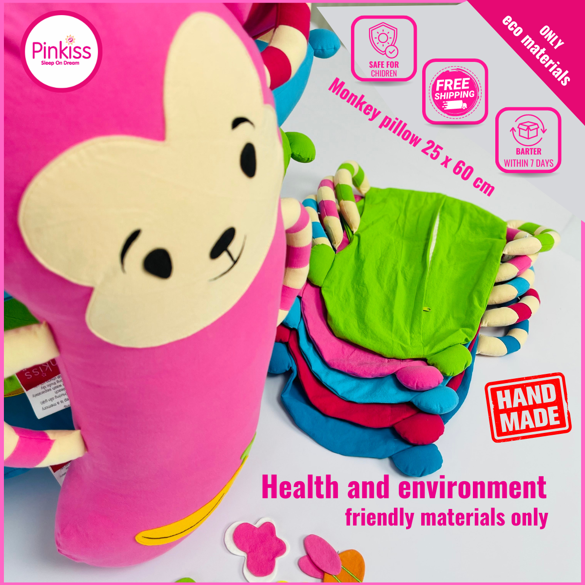 Gối ôm PINKISS khỉ 25x60cm