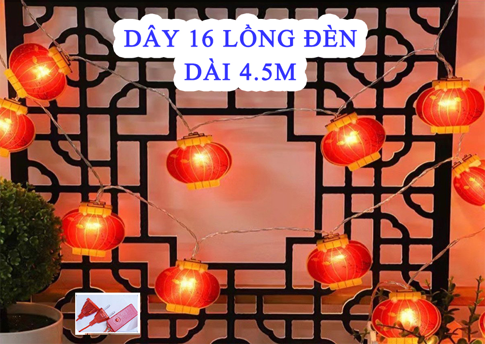 Dây đèn lồng trang trí 16 bóng hình đèn lồng trang trí dịp lễ, tết