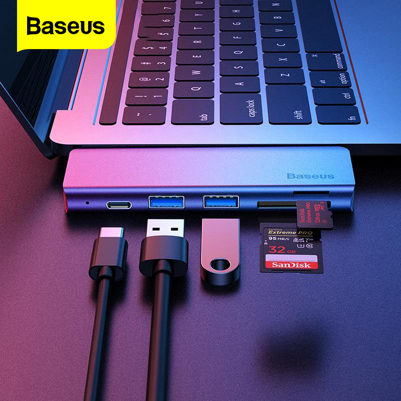 Bảng giá Baseus 5 trong 1 USB C HUB Type-c sang nhiều cổng USB 3.0 và Cổng truyền dữ liệu Thẻ nhớ SD TF cho Macbook Pro Air Huawei Xiaomi Samsung Phụ kiện máy tính xách tay với Bộ nguồn PD Type C Phong Vũ