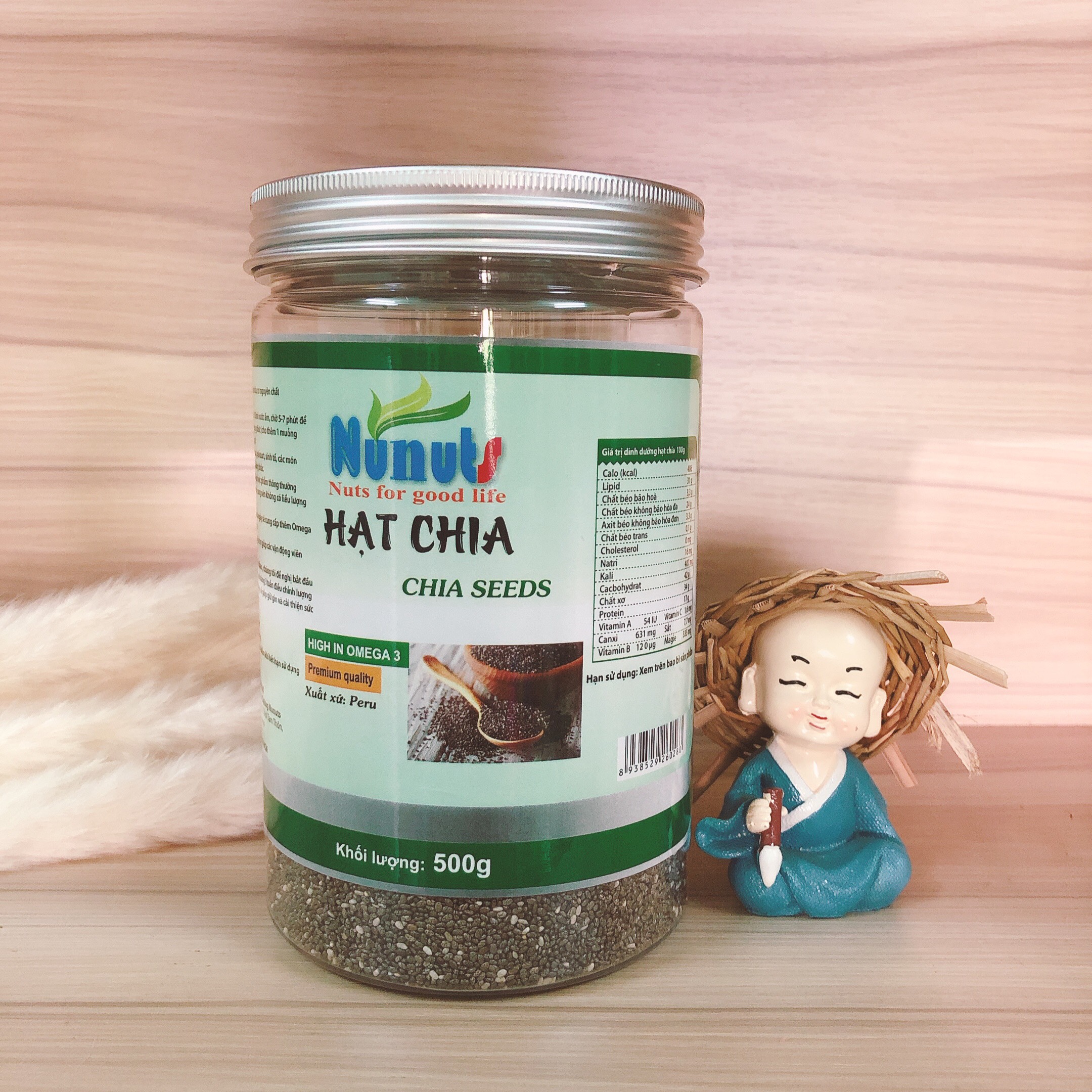 [NUNUTS] 500g Hạt chia hữu cơ, hạt mẩy , nở đều Nunuts, hạt chia Peru