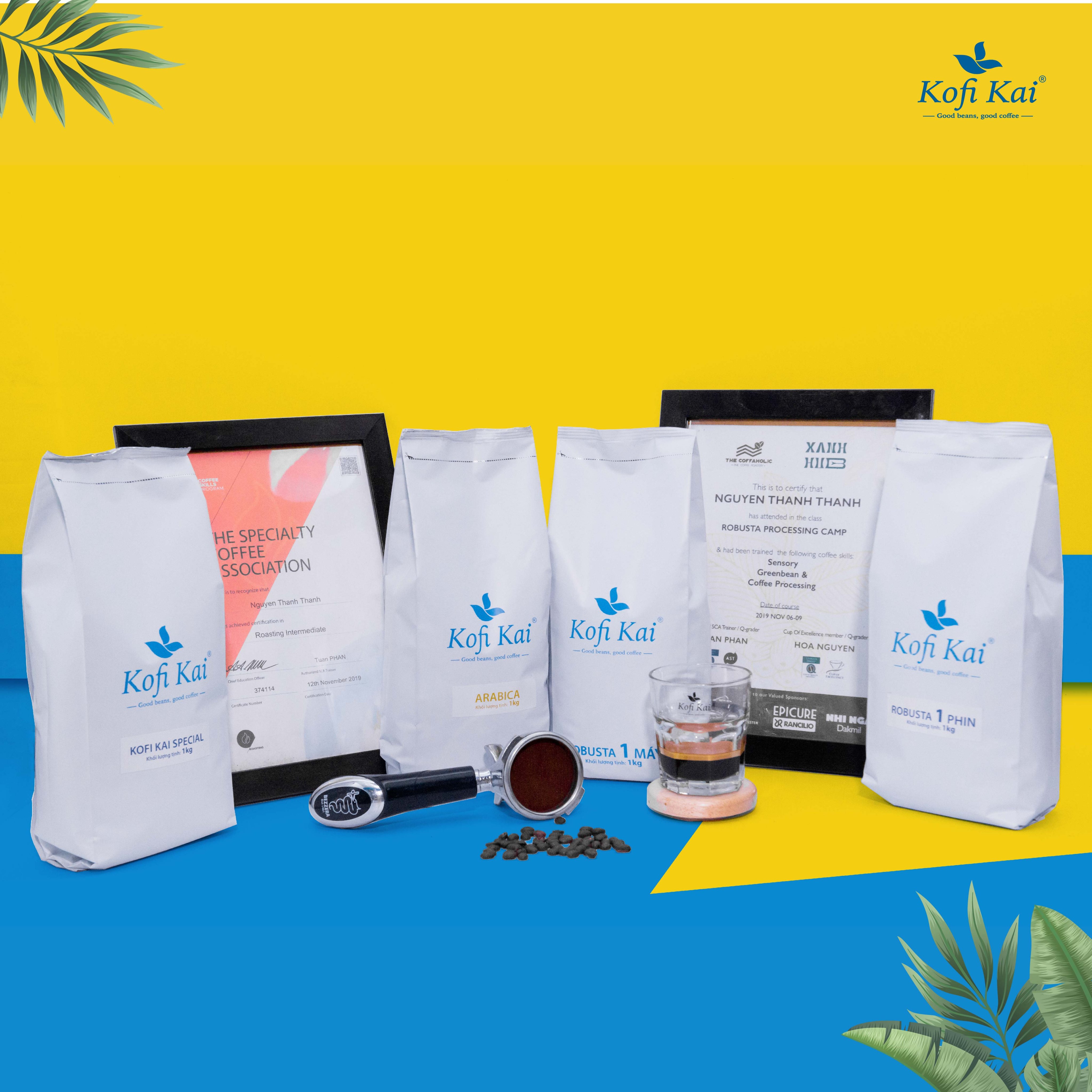 [HCM]Cà phê Robusta Blend 7Ro: 3Ar Bột pha phin Kofi Kai 1 kg
