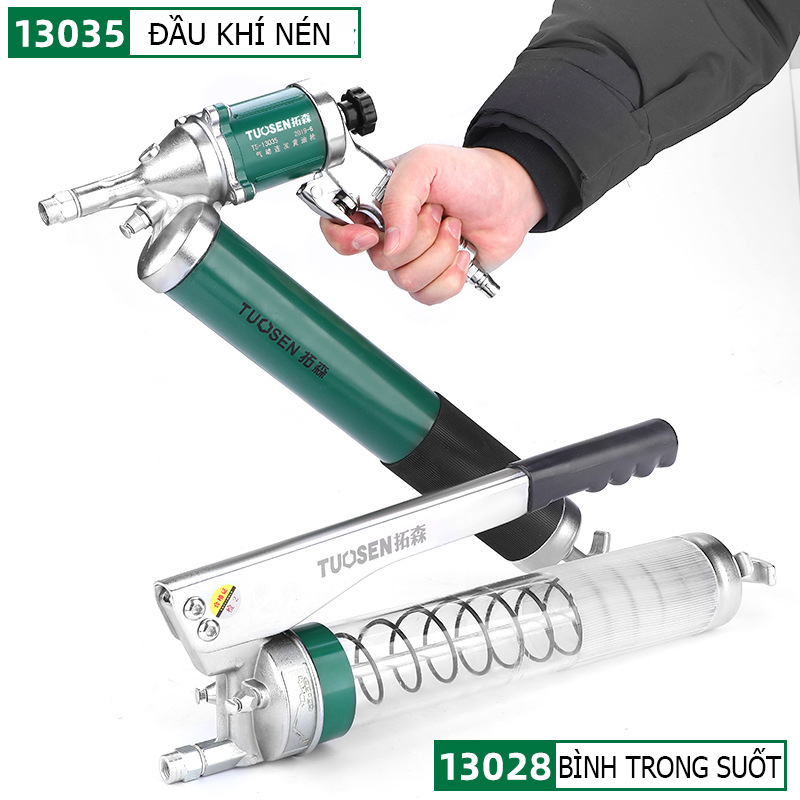 Thiết bị bơm mỡ đơn, bơm mỡ đôi bằng tay 600cc tuosen + kèm vòi bơm - chính hãng tuosen