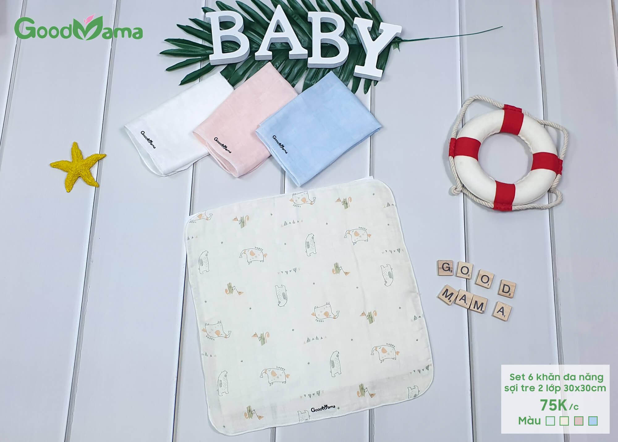 Set 6 khăn sợi tre 2 lớp 30*30cm Goodmama