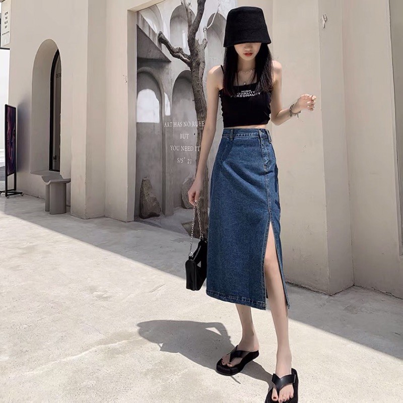 CHÂN VÁY JEAN XẺ TÀ DÀI QUA GỐI A5