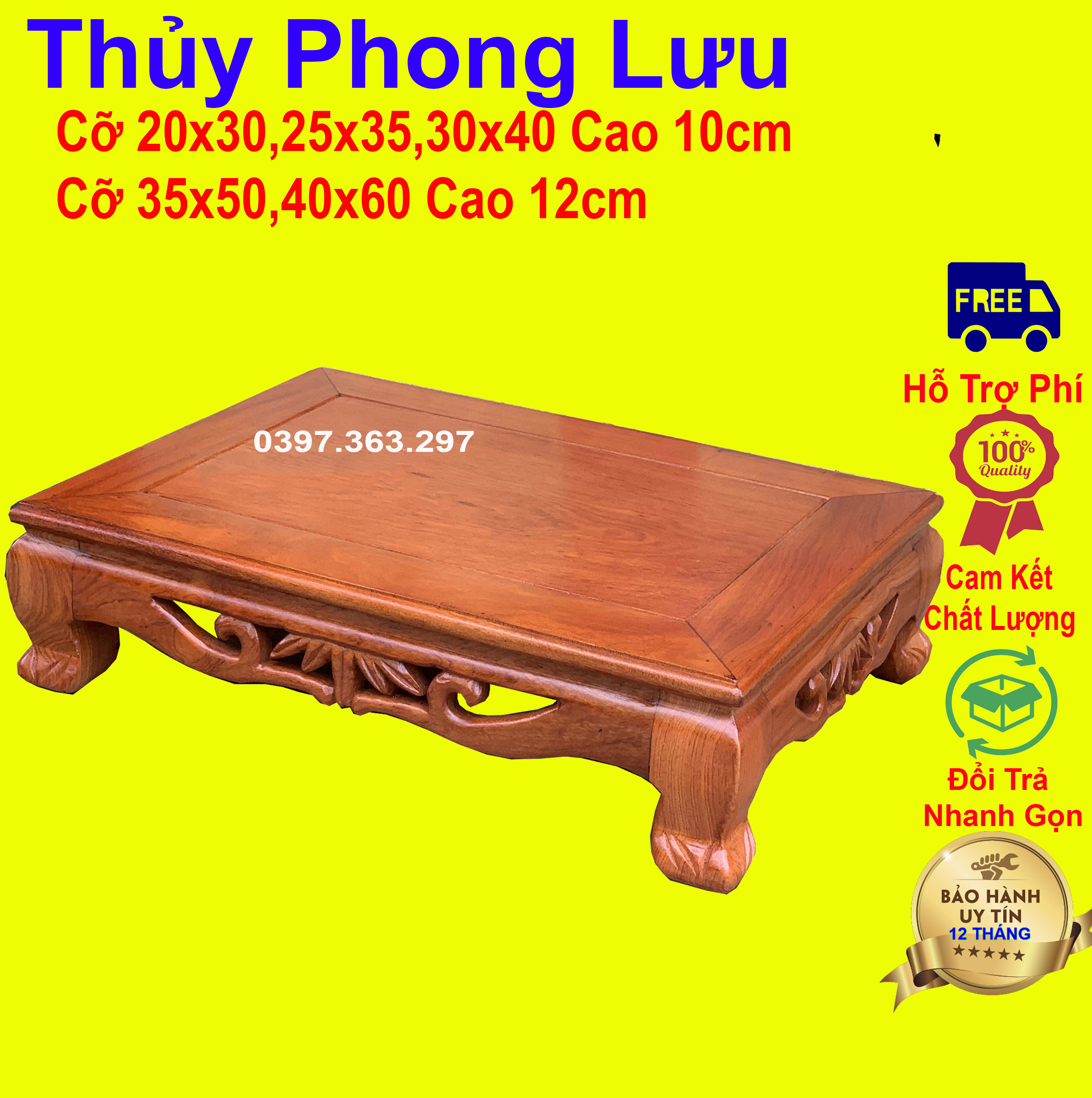 Bàn osin gỗ hương thích hợp làm bàn trà hoặc kê vật dụng thờ cúng cao 10,12cm
