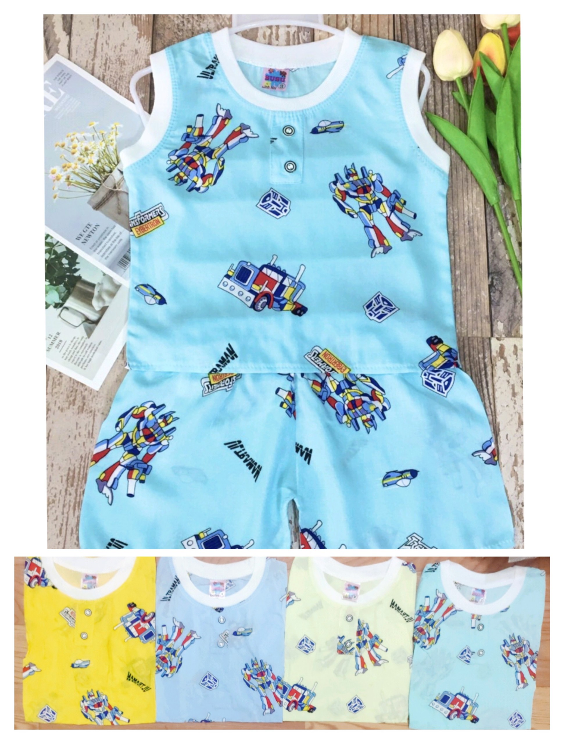 Bộ Tole Sát Nách Họa Tiết Dễ Thương Bé (6-14kg) (giao màu ngẫu nhiên)