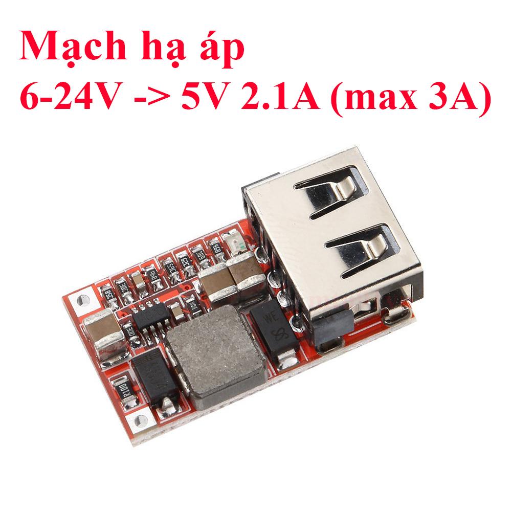 Mạch hạ áp BUCK 6-24VDC xuống 5V - 2.1A USB (max 5V 3A) - chế sạc điện thoại