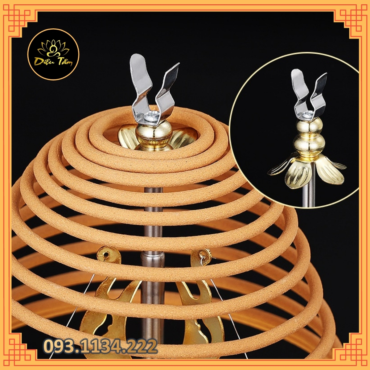 Khay đốt nhang vòng hương vòng hình rồng vàng đồ thờ cúng cắm hương vòng
