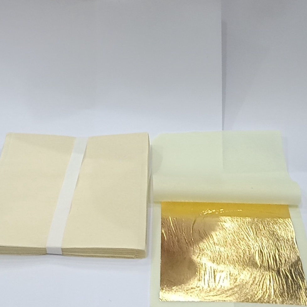 100 Lá dát vàng thật 24K 9999 kích thước lá 9,33*9,33cm chuyên dát tượng phật, trang trí nội thất cao cấp