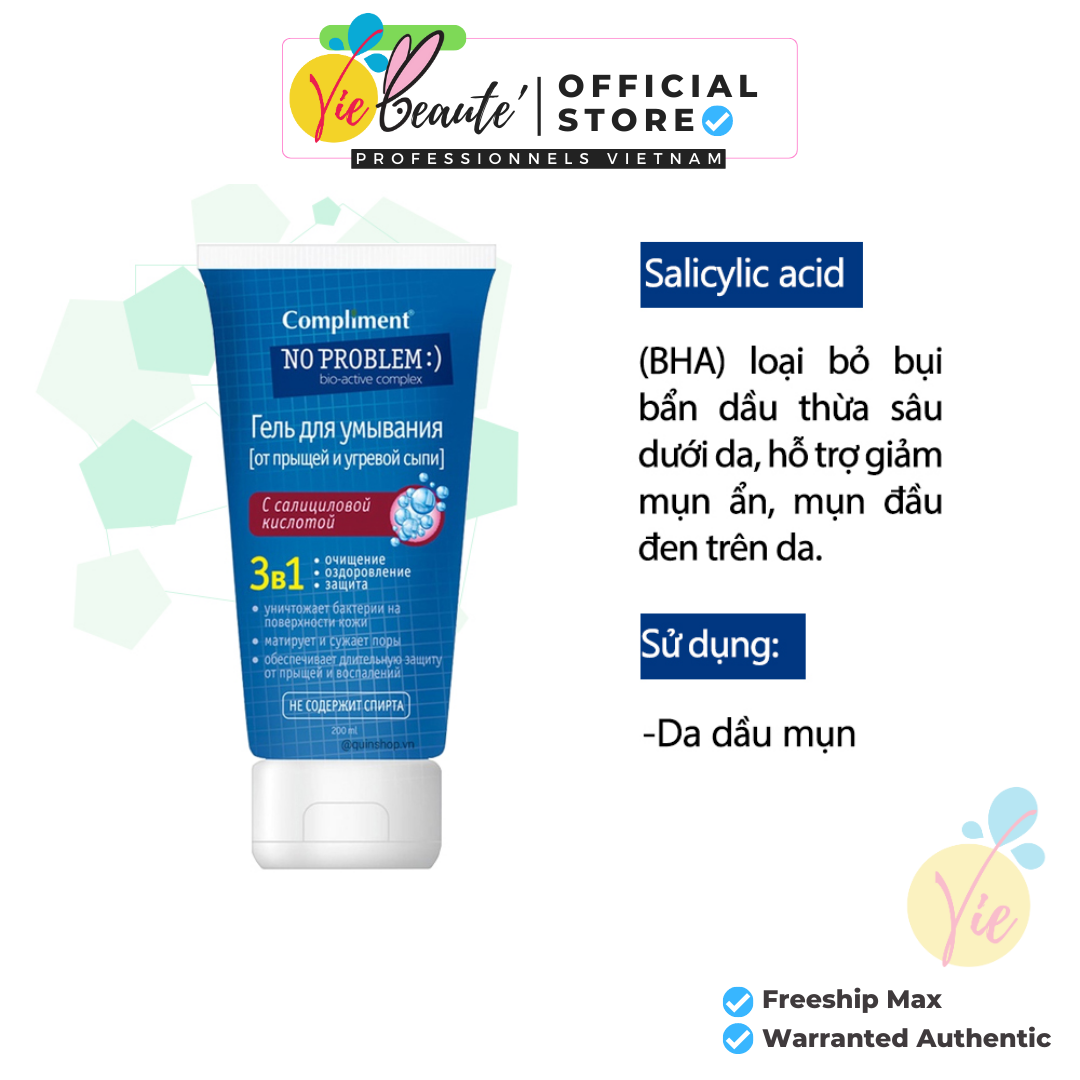 Gel Rửa Compliment No Problem Salicylic Acid 3in1 giảm mụn kiếm dầu 200ml
