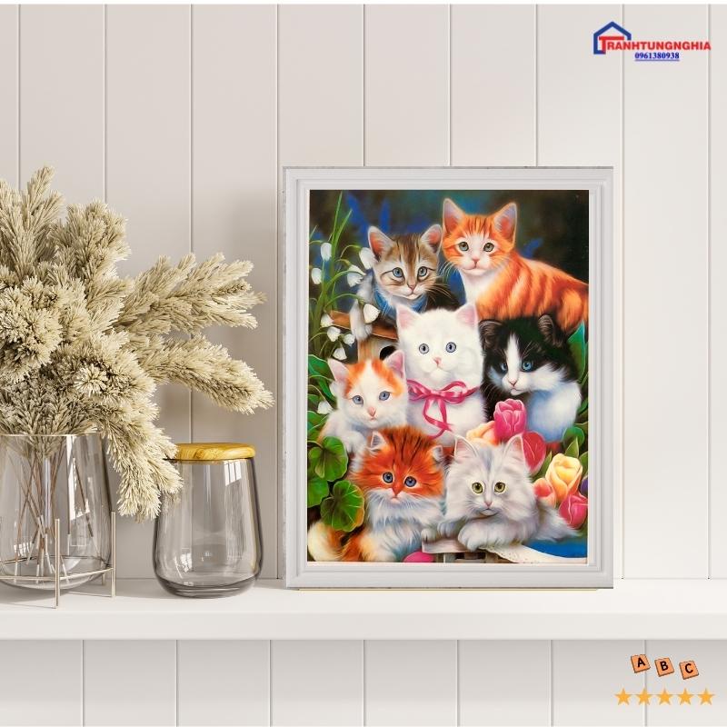 Tranh đính đá đàn mèo dễ thương 64cm x 50cm