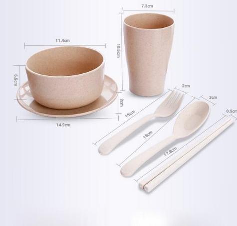 Combo 5 món Ly, chén, dĩa, đũa, muỗng, nĩa bằng lúa mạch (Giao màu ngẫu nhiên)