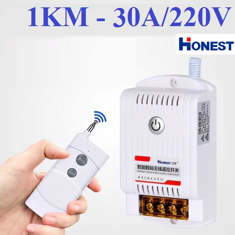 Công tắc điều khiển từ xa 1Km HONEST 9220KB 30A/220V bật tắt máy bơm động cơ công suất lớn có chứ năng học lệnh ổ cắm điều khiển từ xa công tắc không dây công tắc điện thông minh