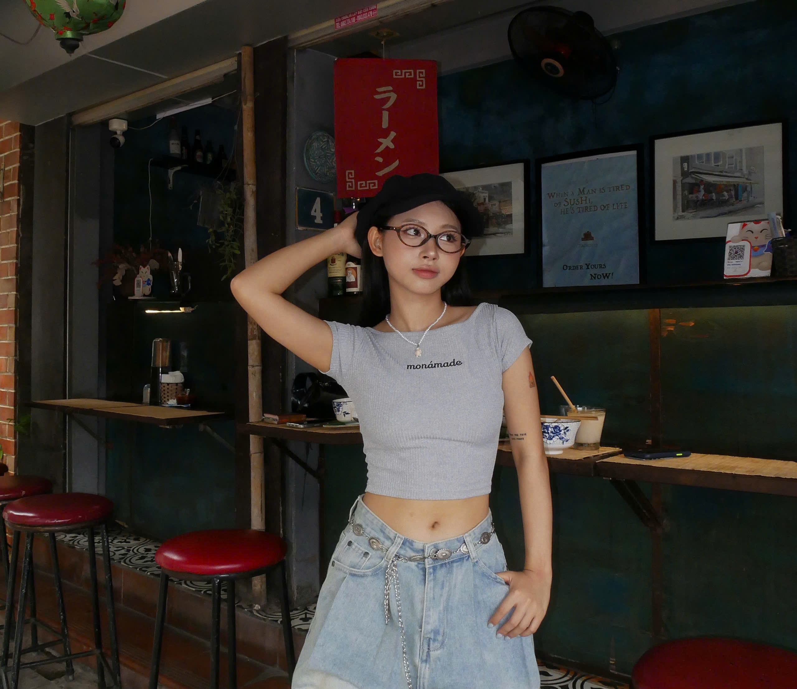 Áo thun croptop form ôm tay ngắn cột nơ MONÁ - MAY