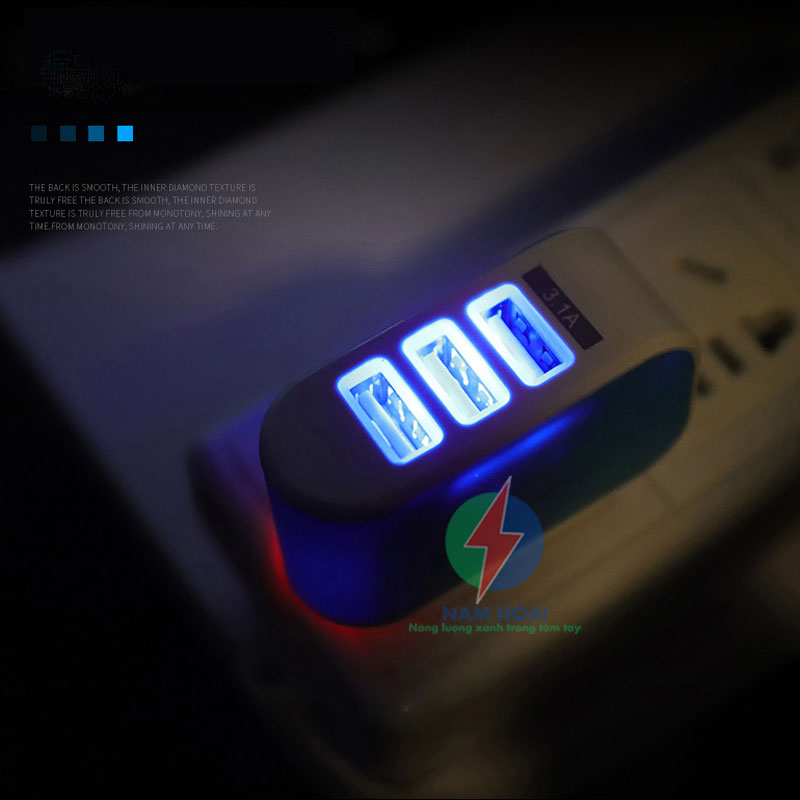Cốc Sạc 3 Cổng USB Có Đèn LED Nhiều Màu
