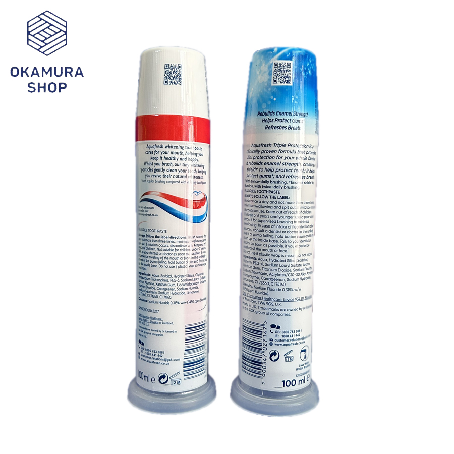 Kem đánh răng Aquafresh UK dạng ống 100ml (có 2 loại)