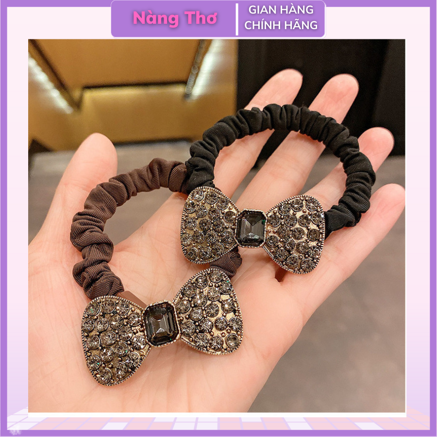 Dây cột tóc đính đá hình nơ lấp lánh sang trọng cho nữ