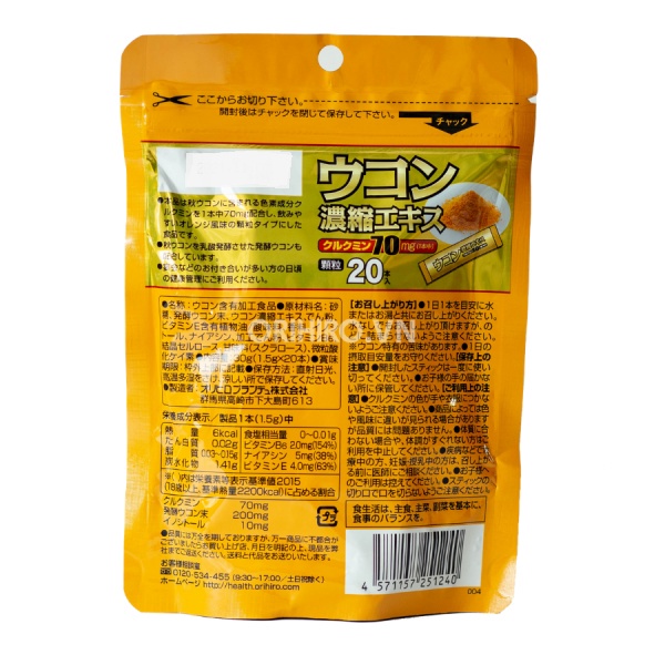 Tinh bột nghệ giải rượu Orihiro 20 gói