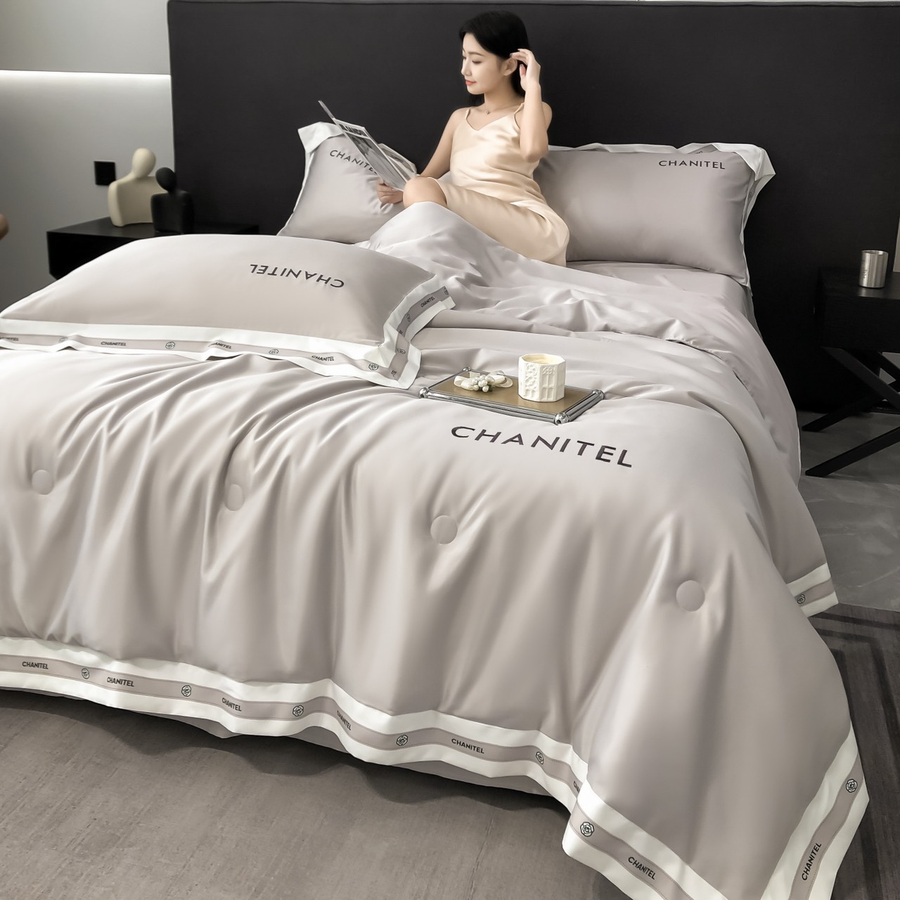 Bộ Chăn Ra Gối Phi Lụa Chăn Chần Bông Chanitel
