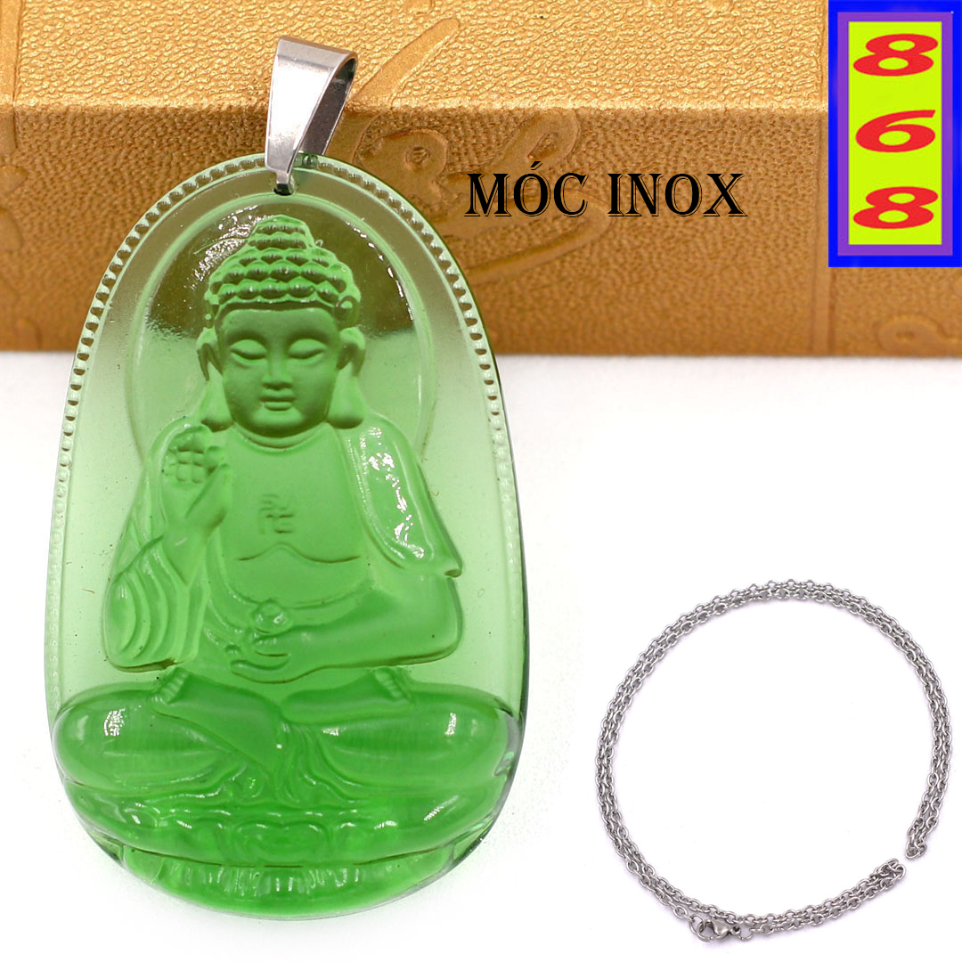 Mặt dây chuyền phật A Di Đà pha lê xanh lá 5cm - Phật bản mệnh tuổi Tuất, Hợi - Mặt phật size lớn - Tặng kèm móc inox
