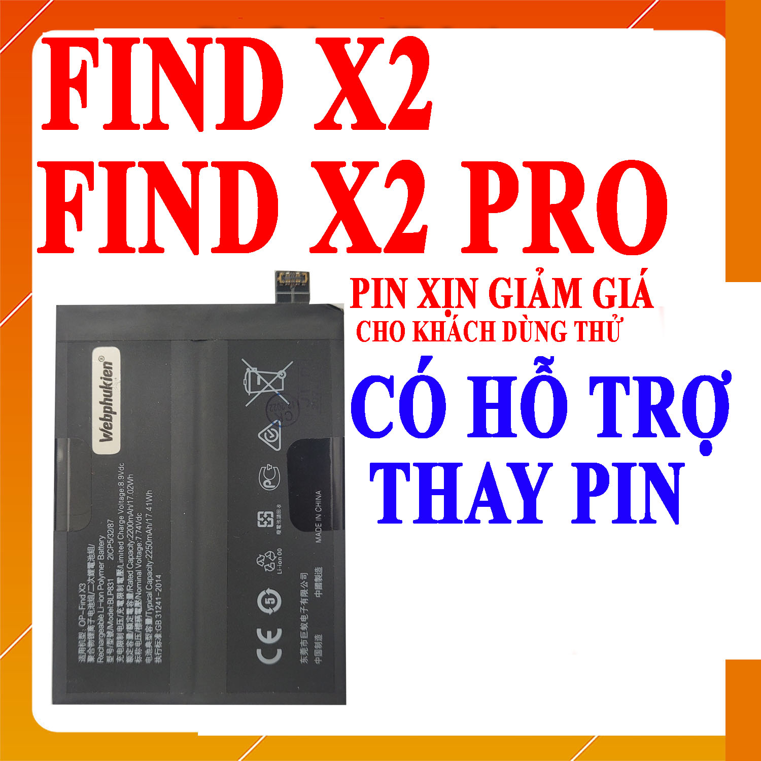 Pin scud cho oppo find x2/x2 pro 4260mah