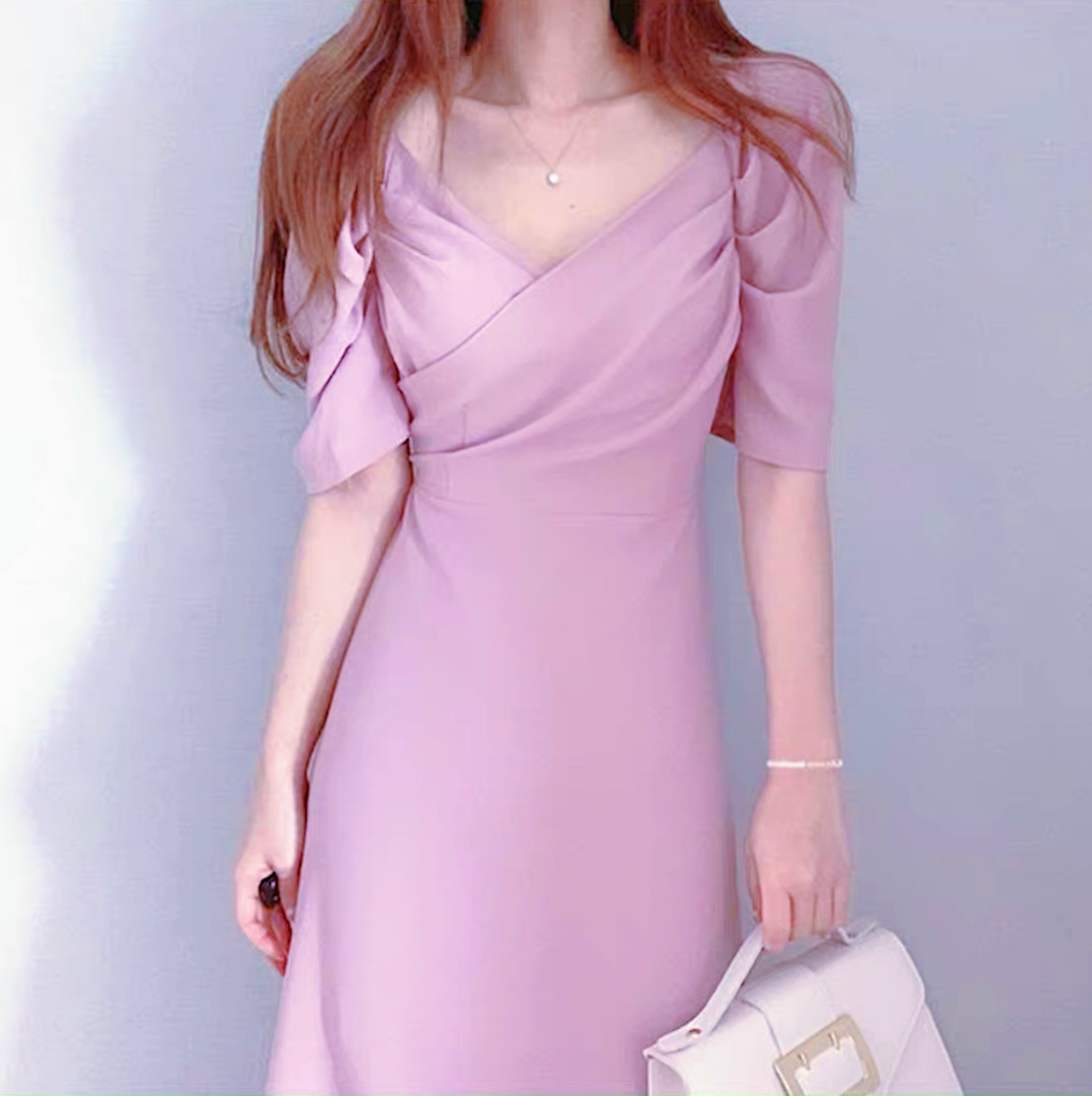 Đầm tay phồng thắt eo 2 màu