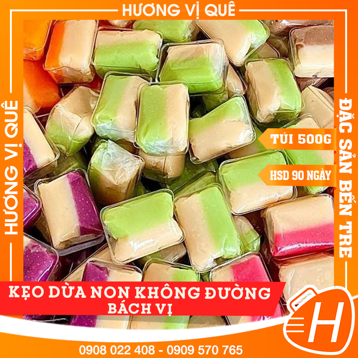 Kẹo dừa non không đường bách vị - túi 500g - đặc sản bến tre