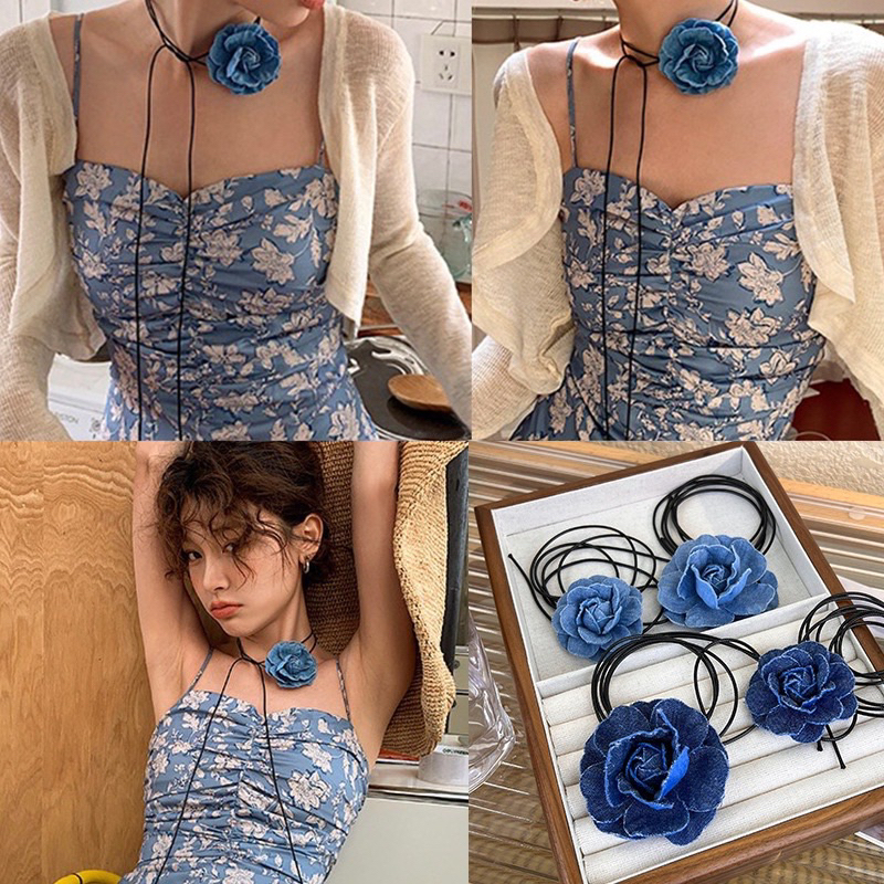 Vòng cổ choker hoa hồng voan