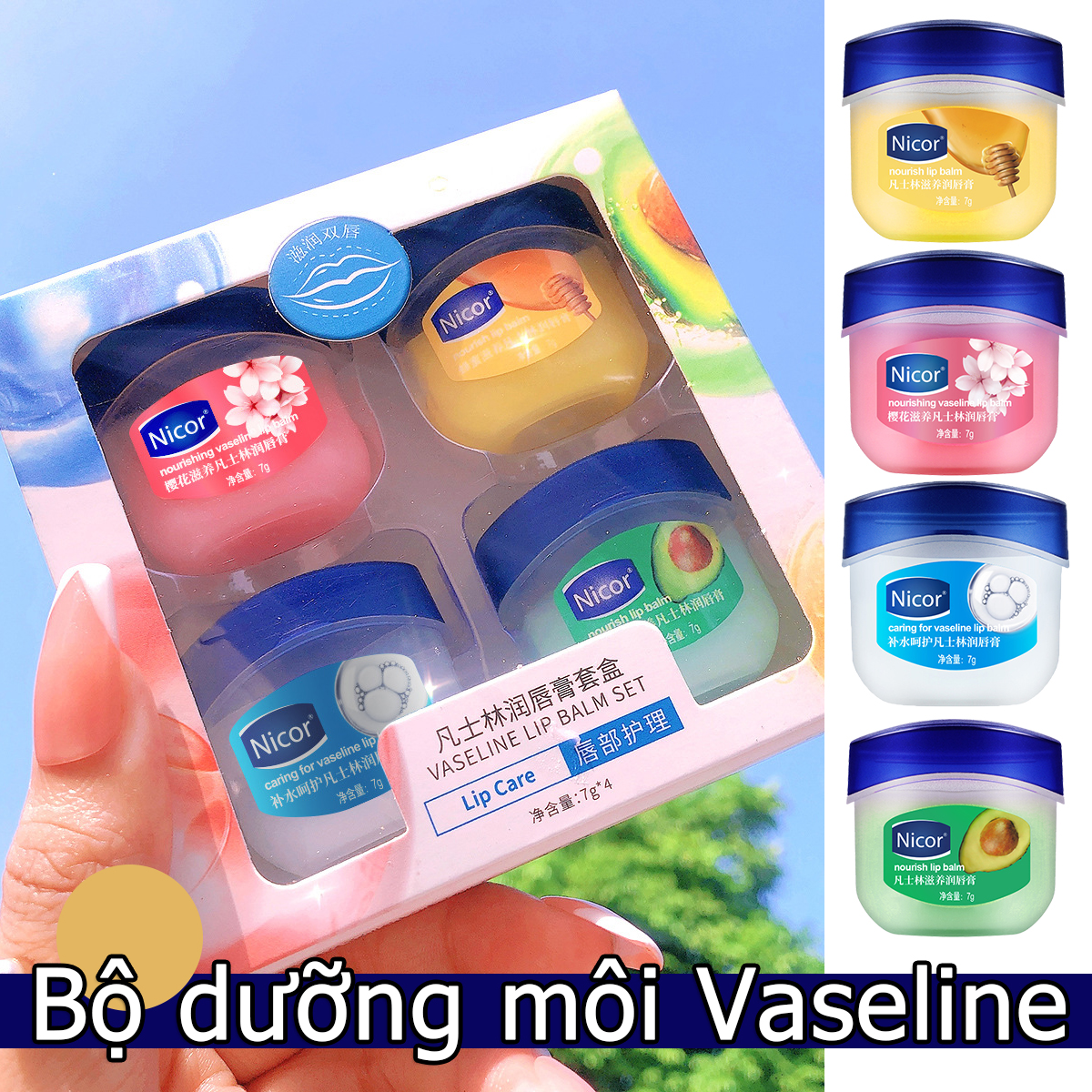 [miễn phí vận chuyển] Bộ 1/4 son dưỡng môi dưỡng ẩm chăm sóc môi Vaseline  - INTL