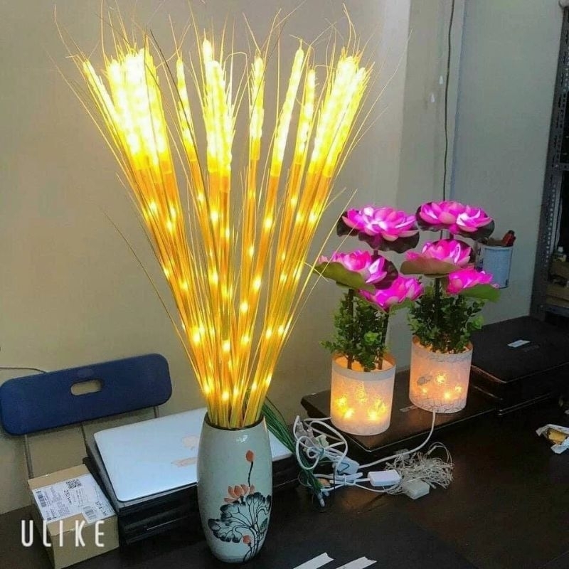 Bó 10 Cây Bông Lúa Đèn LED Trang Trí Thần Tài chiêu tài lộc ấm no năm mới