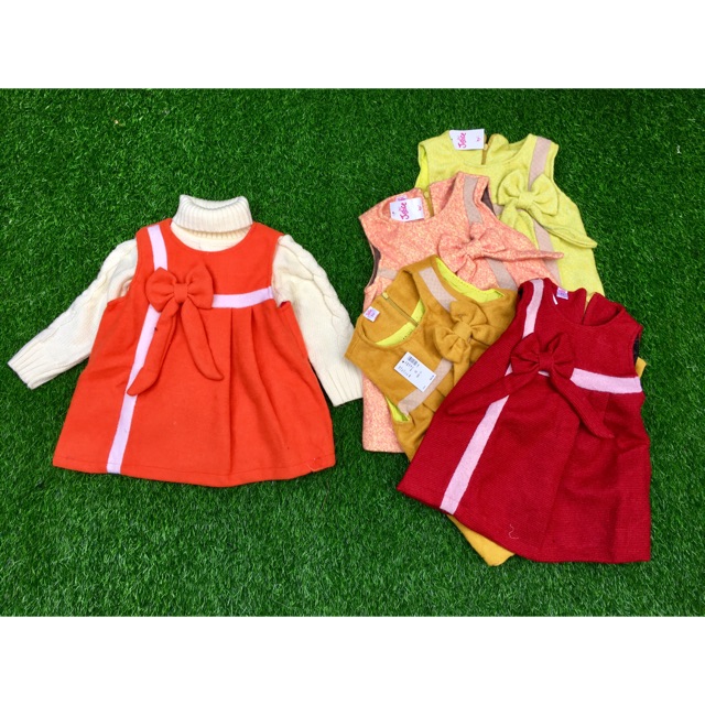 Váy dạ sát nách phối nơ điệu đà cho bé gái - VDN