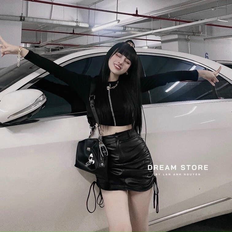Chân Váy Da Rút Dây 2 Bên,Chân Váy Nữ,LY STORE
