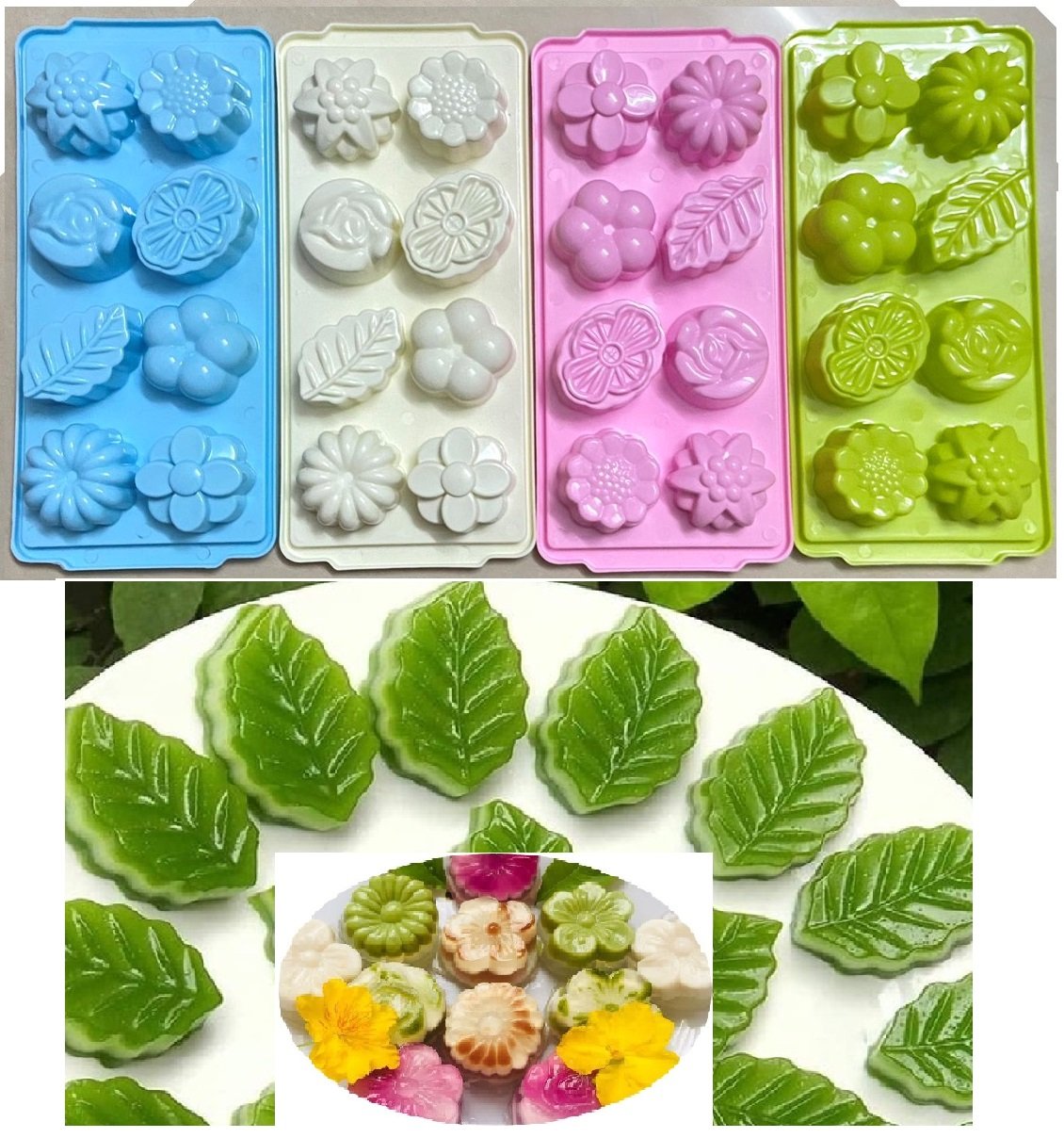 Khay Làm Đá Thạch Rau Câu 8 Ô Kiểu Dáng Hoa Lá Đẹp Mắt