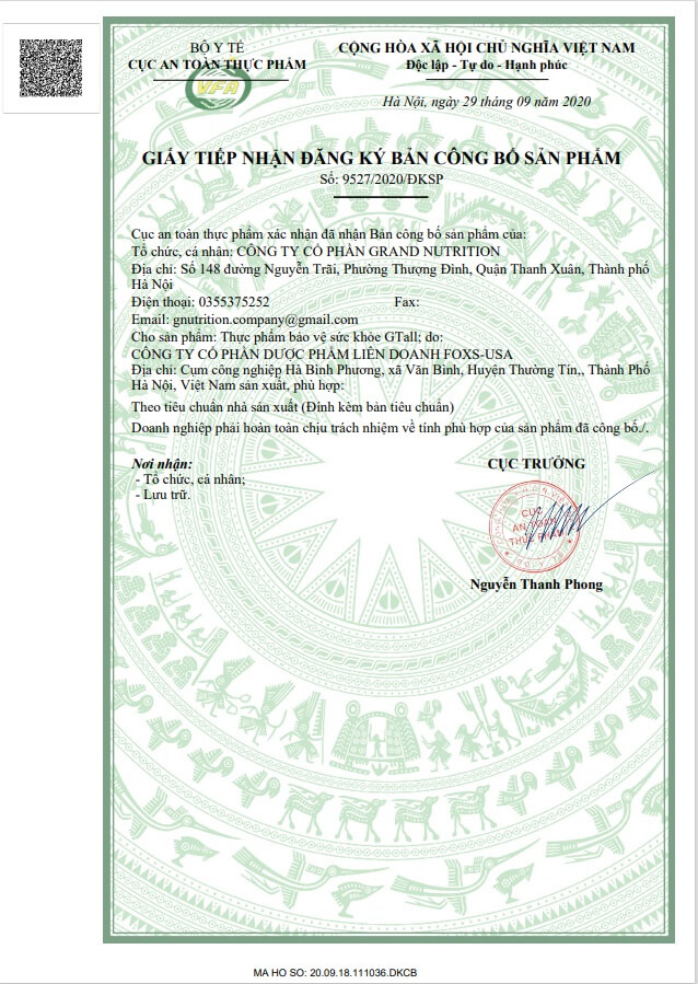 NƯỚC TĂNG CHIỀU CAO G-TALL   -   GTALL (HỘP 20 GÓI 10ML/GÓI) - TS001