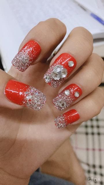 Bộ 24 Móng Tay Giả Đỏ Đính Đá (tặng dũa+keo Dán sẵn)