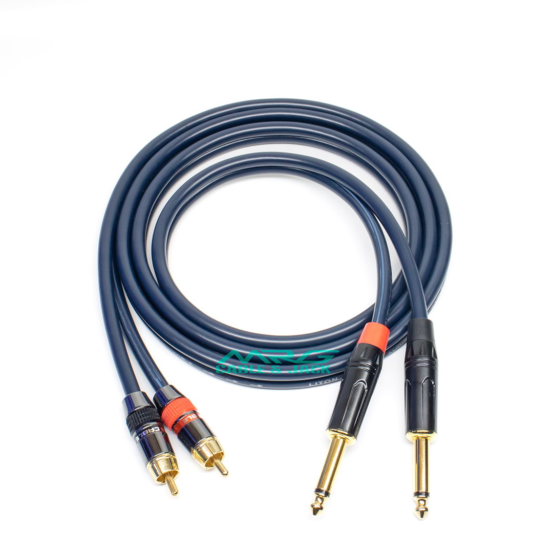 Cặp dây jack 6 ly sang rca hoa sen, dài 0.8m-1.5m-3m-5m-8m-10m | dây jack 6.5mm sang rca, cáp av ra 6.5, dây 6ly ra av.