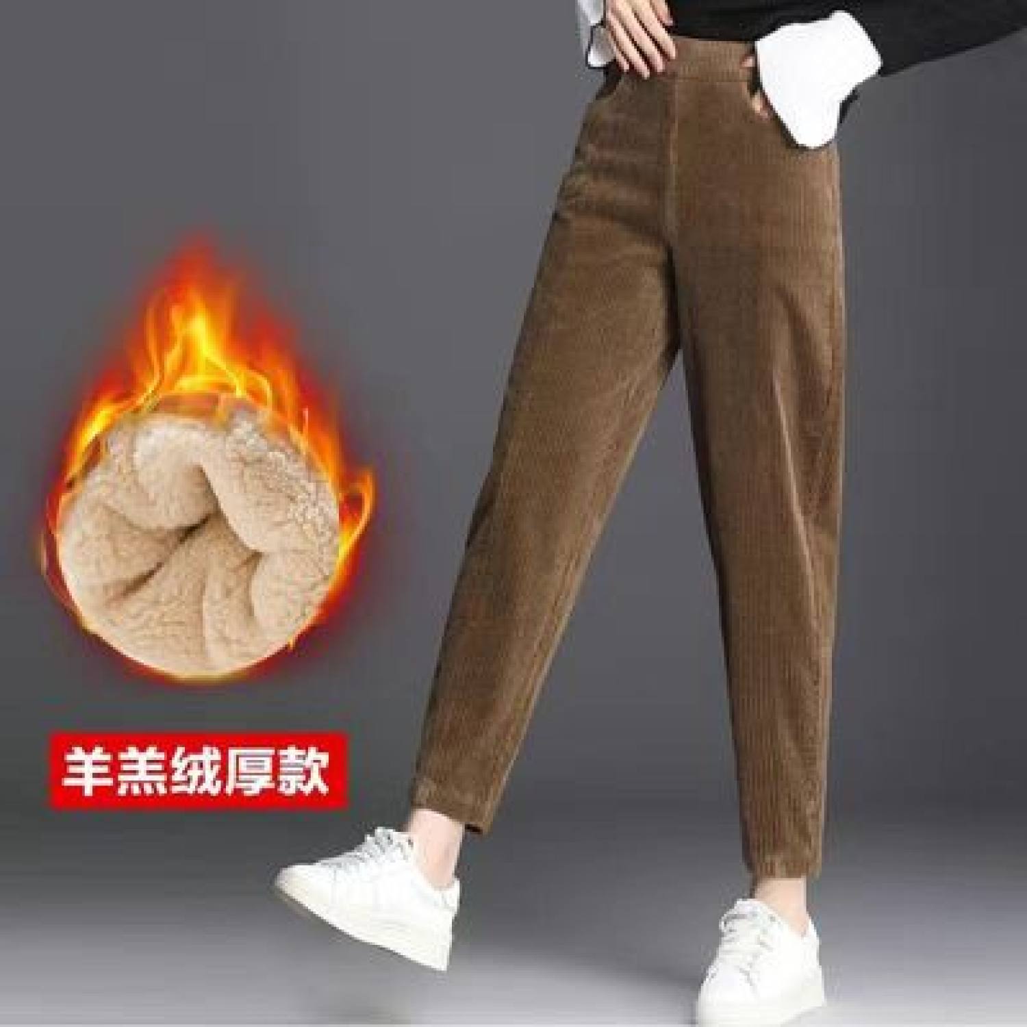 Quần nhung tăm lót lông cừu dày ấm nữ