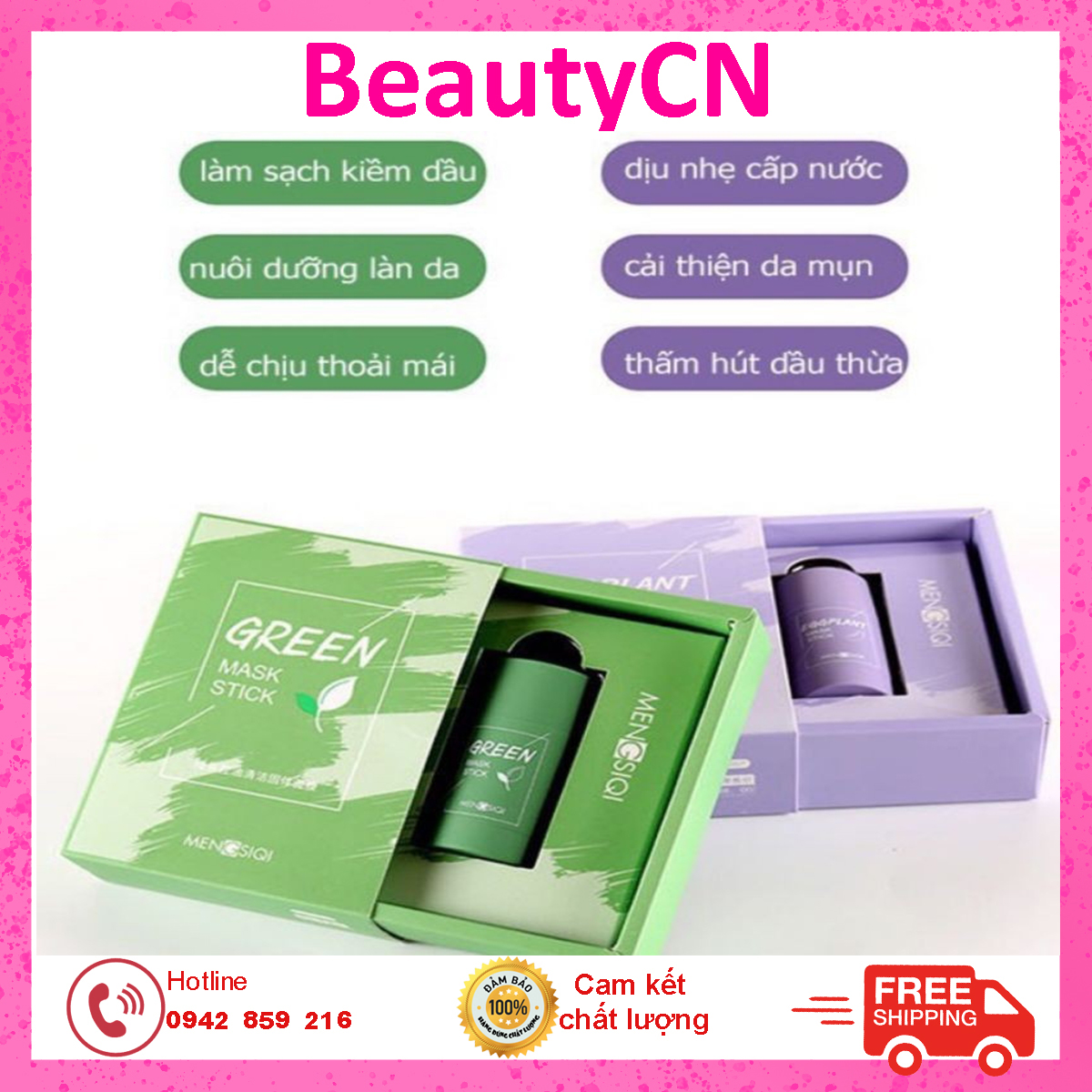 Mặt nạ đất set trà xanh Dạng Lăn - Nạ Đất Set Cà Tím Trắng Da- Se Khít Lỗ Chân