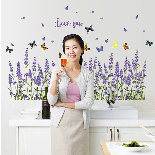 [HCM]DECAL DÁN CHÂN TƯỜNG HOA LAVEDER TÍM