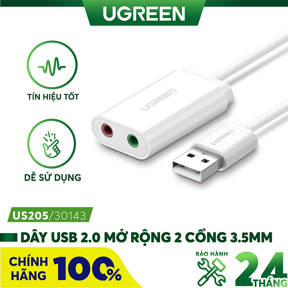 Card sound USB 2.0 to 3.5mm Ugreen 30143 cao cấp
