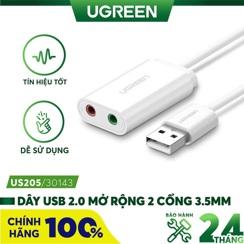 Bảng giá Card sound USB 2.0 to 3.5mm  Ugreen 30143 cao cấp Phong Vũ