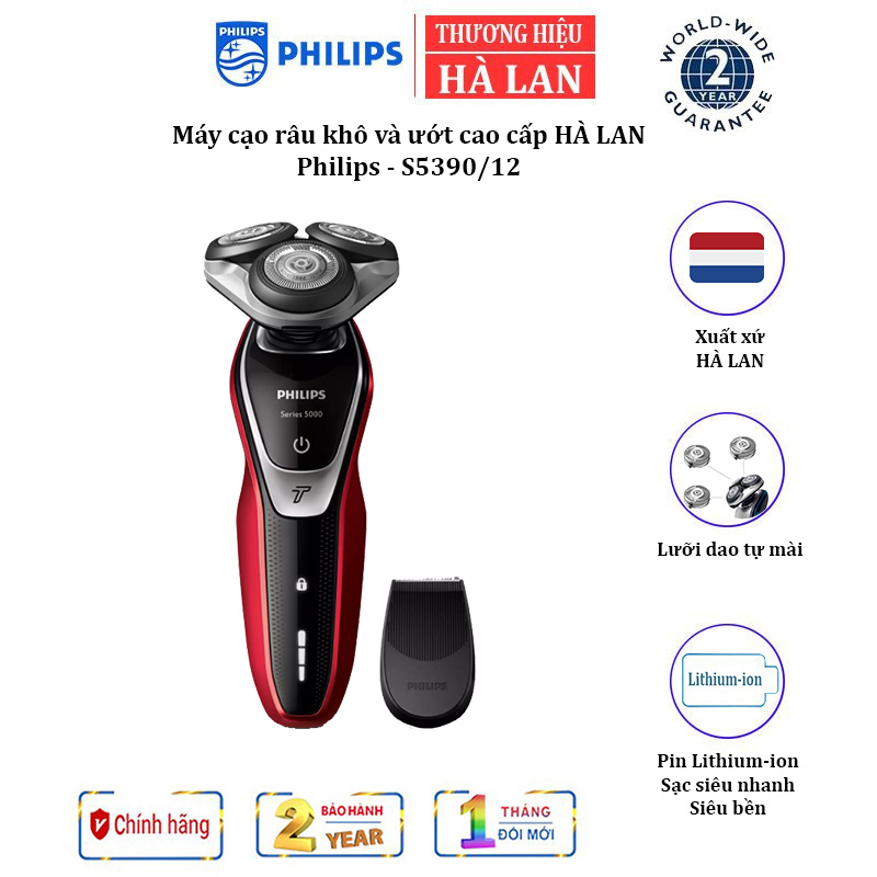 Máy cạo râu khô và ướt thương hiệu philips s5390/12, hai lưỡi cạo super lift & cut action - nhập khẩu hà lan, bảo hành 2 năm