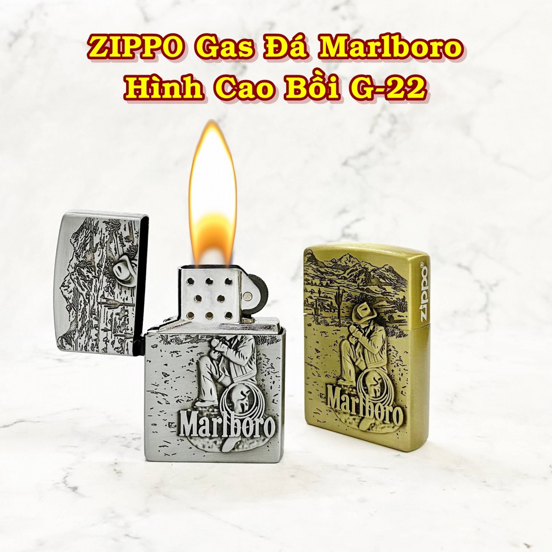 Hộp quẹt - bật lửa zip-po ga đá marlboro hình cao bồi