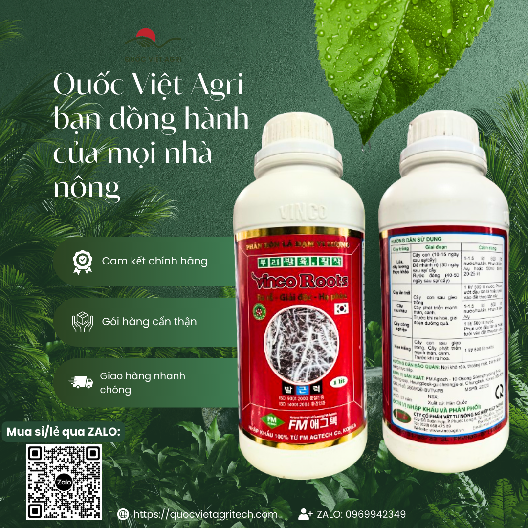 Phân bón VINCO ROOTS (chai 1 LÍT) - Kích ra rễ cực mạnh, cải tạo, phục hồi đất