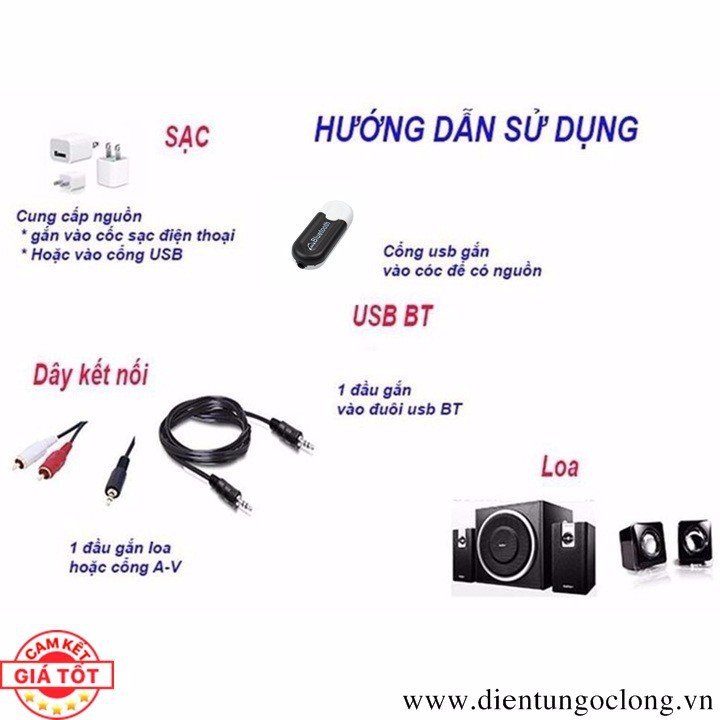 USB Bluetooth 5.0 Biến loa thường thành loa Bluetooh, kết nối âm thanh với Loa, Amply qua Bluetooth - Dongle Phụ kiện ATi
