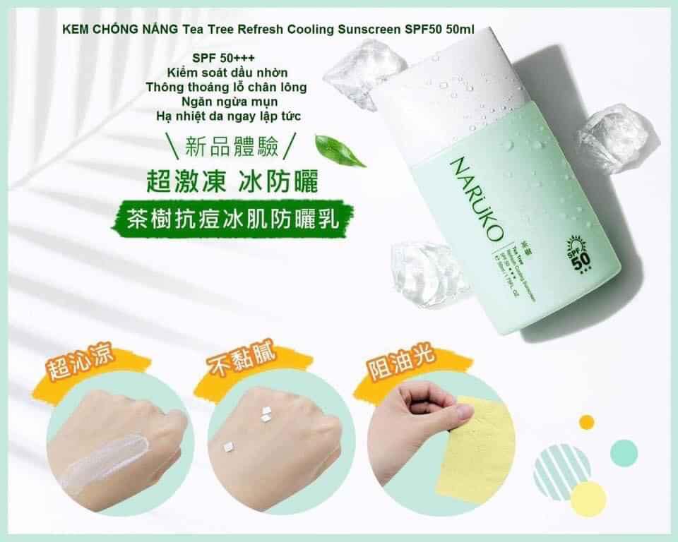 Naruko Trà Tràm - Kem Chống Nắng SPF50 Mát Lạnh Tea Tree Refresh Cooling Sunscreen SPF50 (50ml)