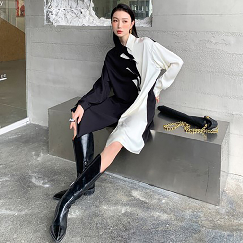 MUSHROOM LEE - Đầm Trắng Đen Thắt Nơ